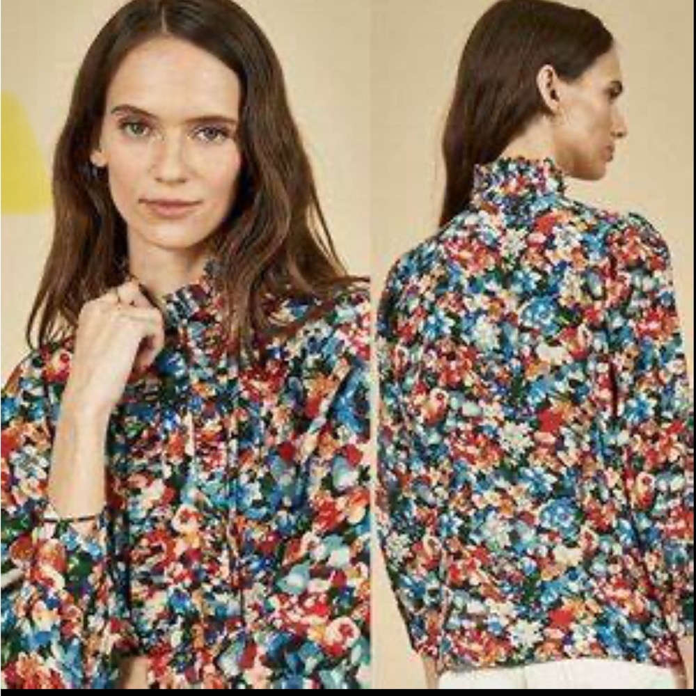 Hunter Bell Beverly Wild Rose Button Down Top Mulit Color Size S NWOT